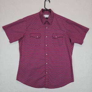 Wrangler Wrancher Men Geometric Pearl Snap Western Shirt Large Red